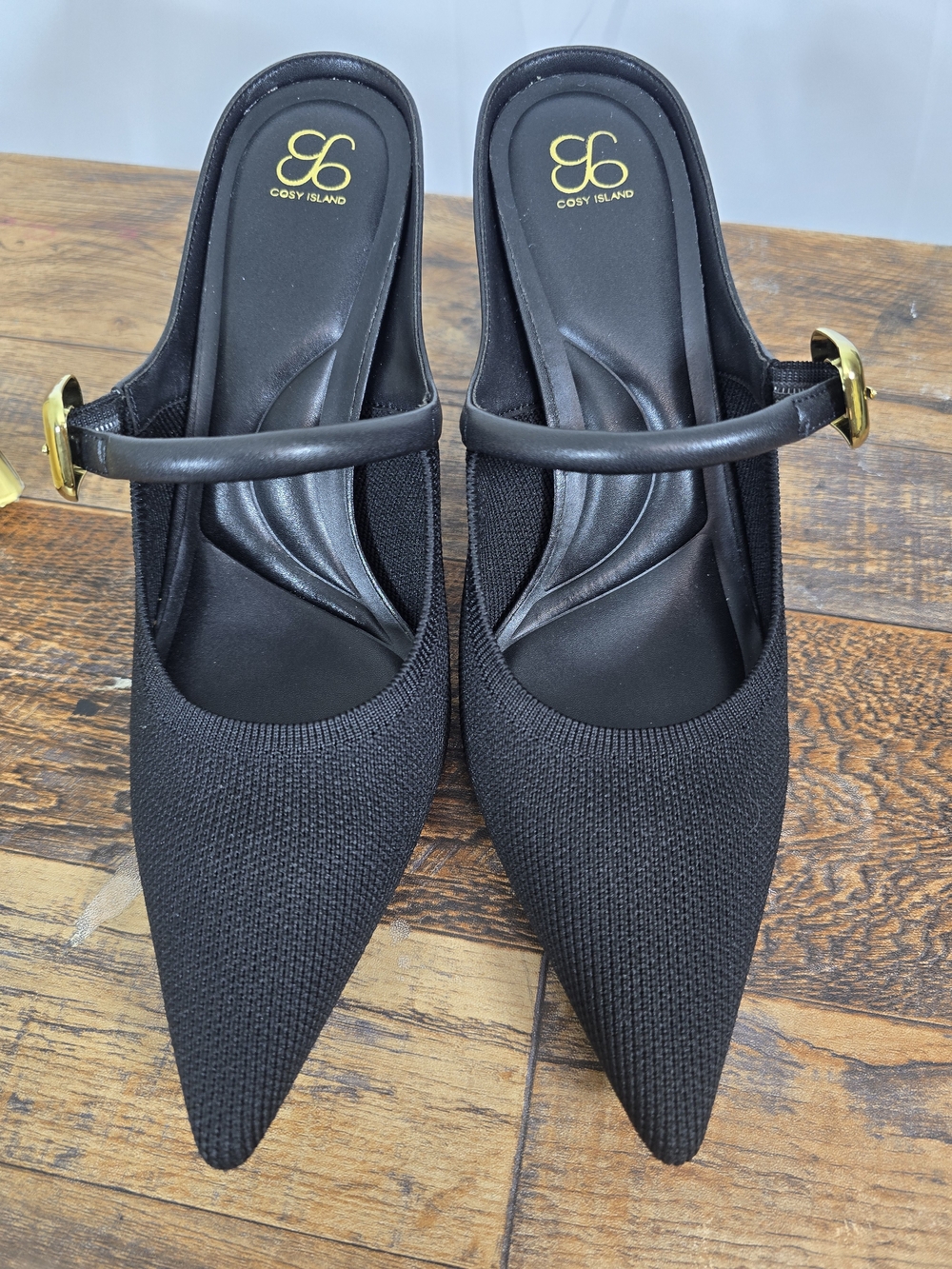 Cosy Island Gracelithe Black Pointed Knit Mules with Gold Buckle Size 7 - Picture 10 of 16